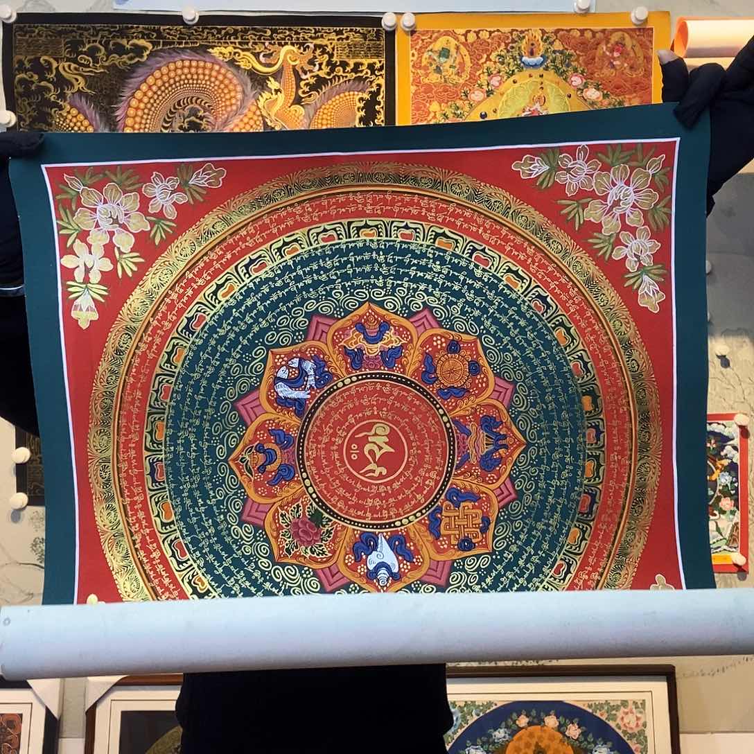卷轴画纯手绘六字真言唐卡50厘米左右