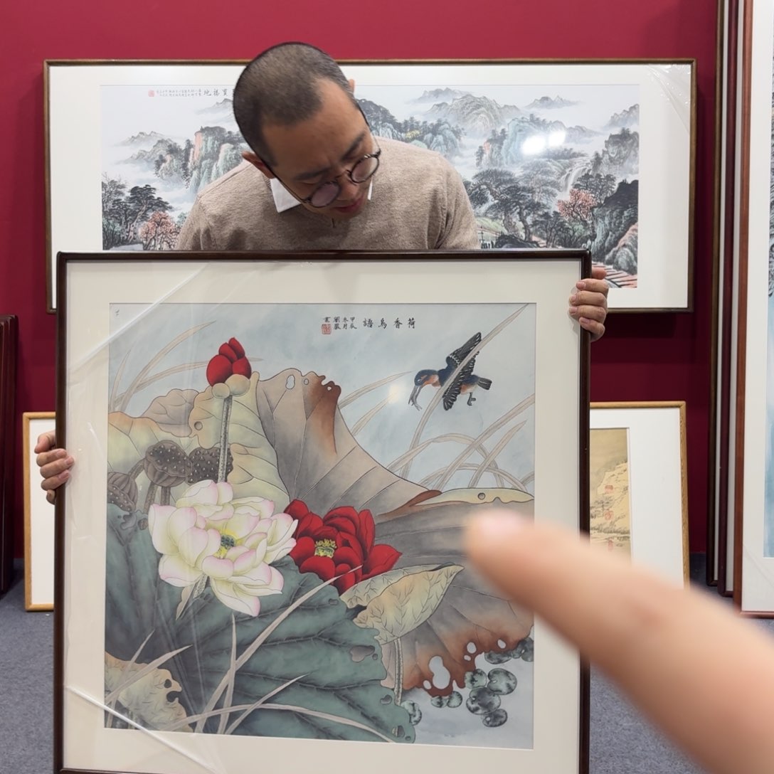 国画带框绘画80/80尺寸