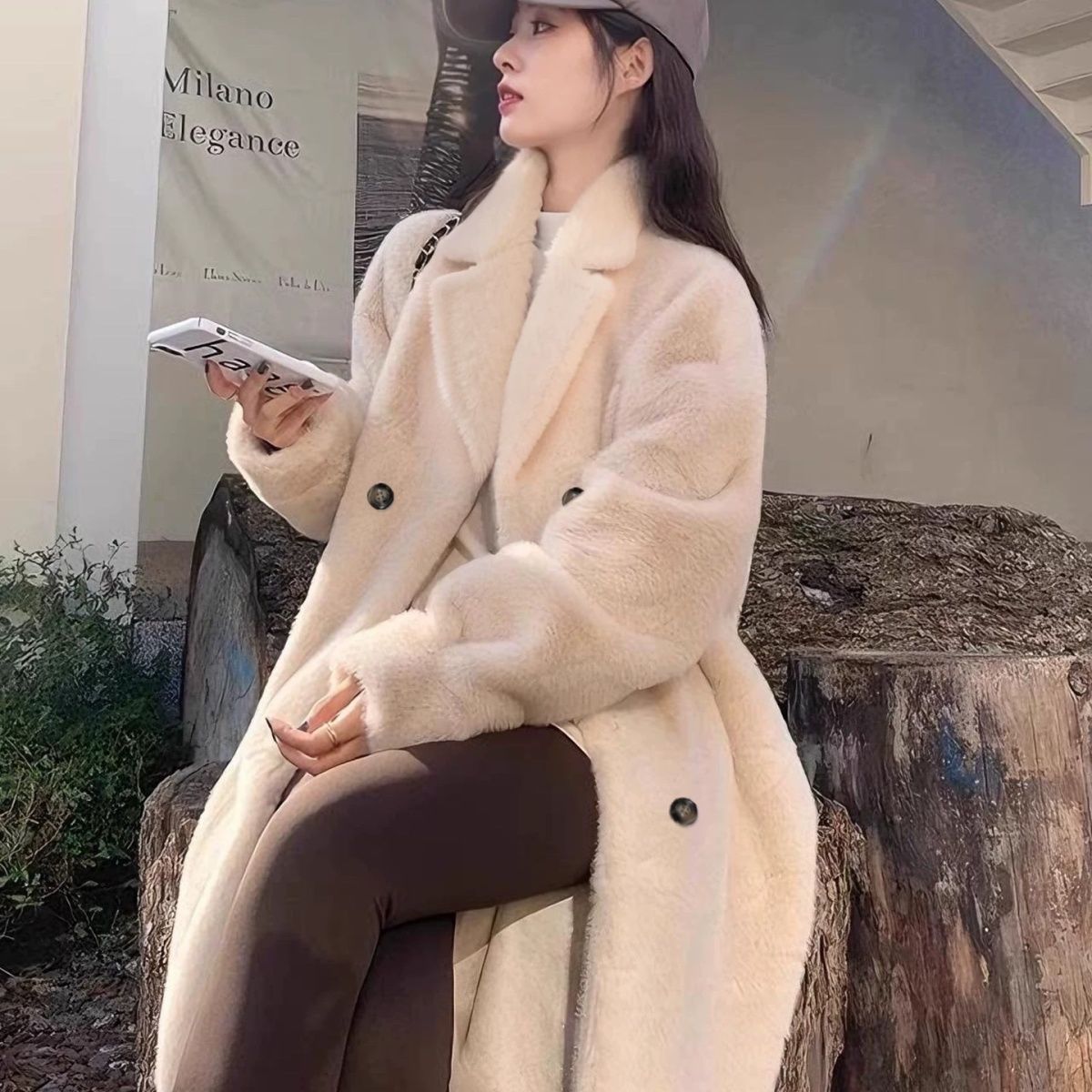 人造皮草 网红爆款511262仿水貂一体皮草外套女毛毛气质贵妇大衣