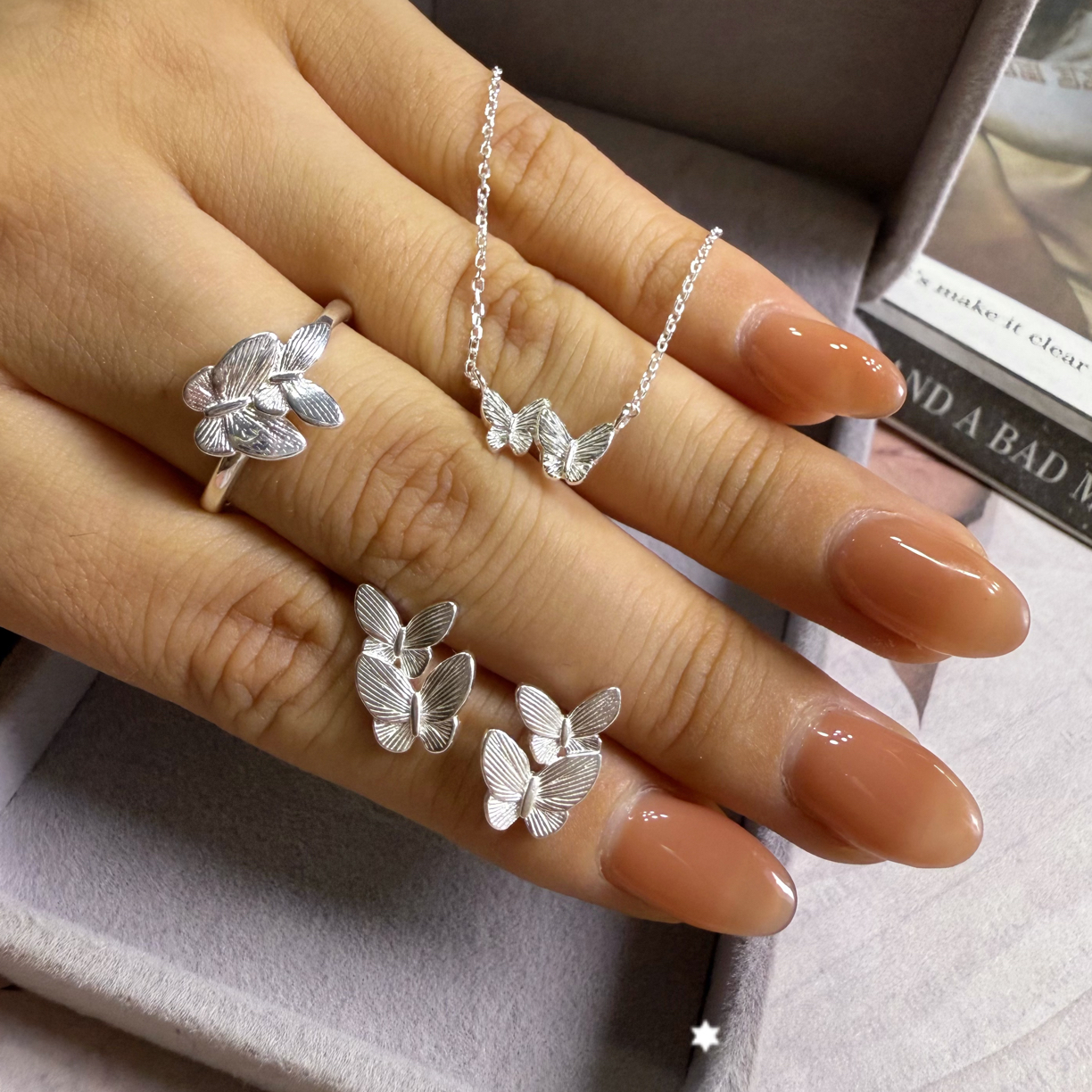 链子925银 s925纯银蝴蝶三件套