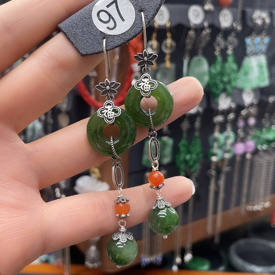 和田玉耳饰银S925镶嵌fhnhghgj