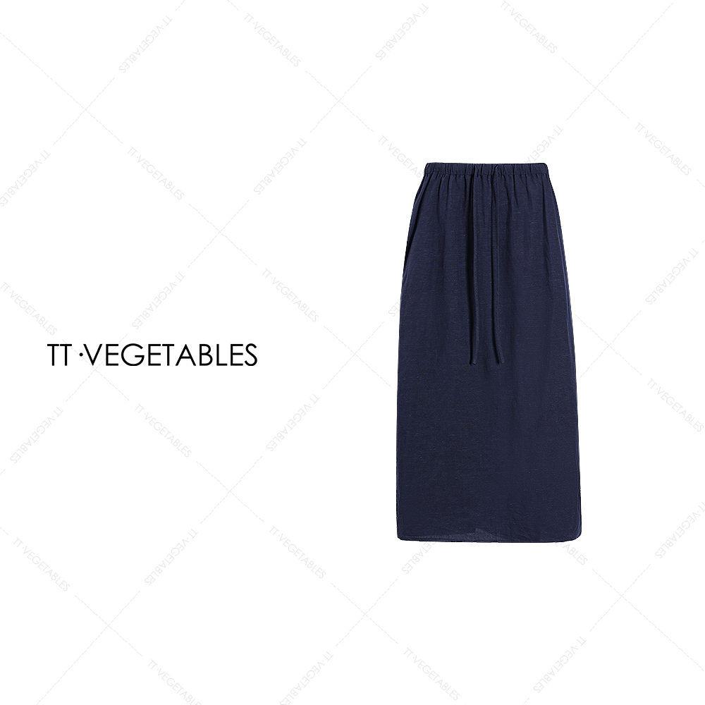 TT・VEGETABLES【序白】絮语 藏青抽绳松紧腰简约风优雅半身裙511705