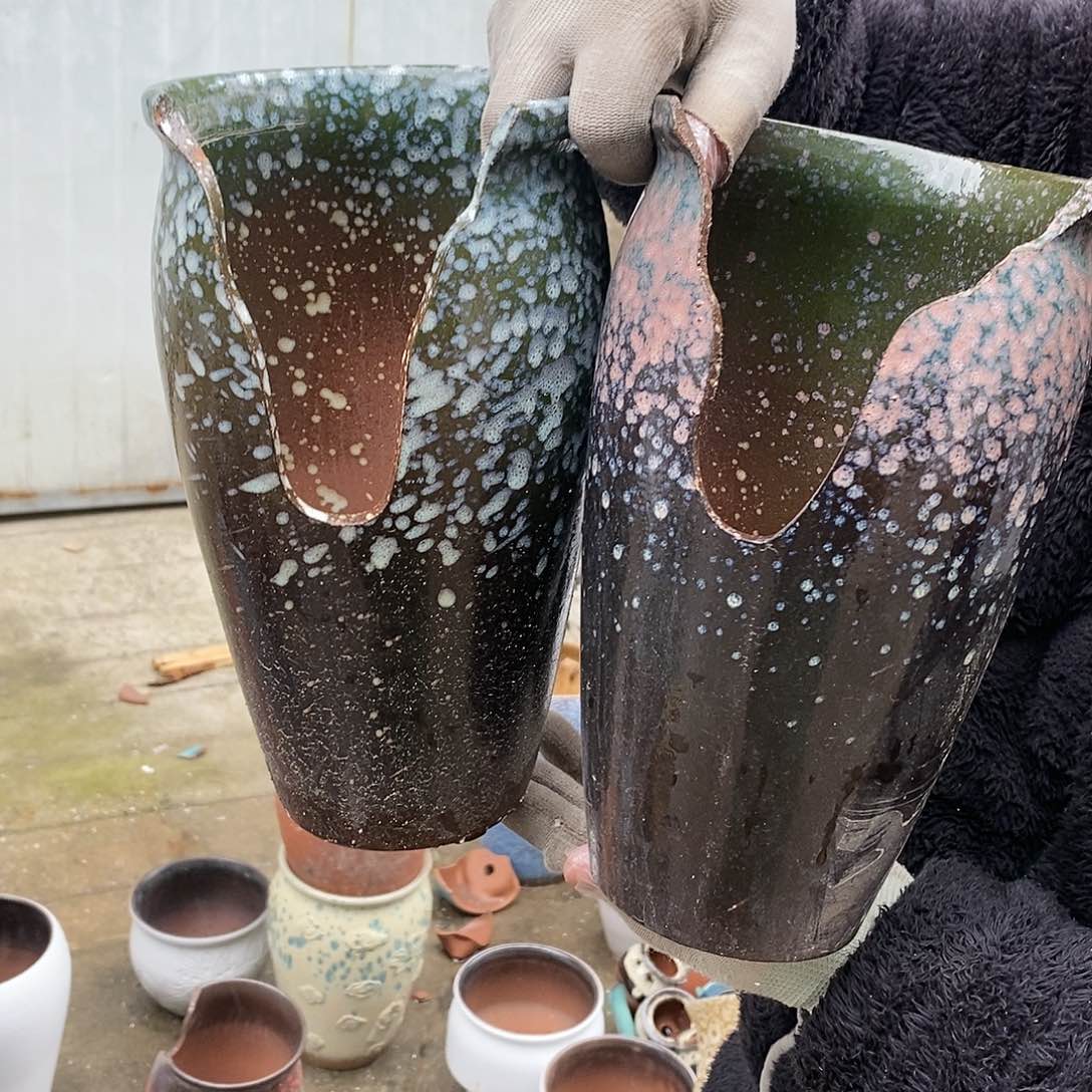 紫砂花盆瑕疵口15高25瑕疵