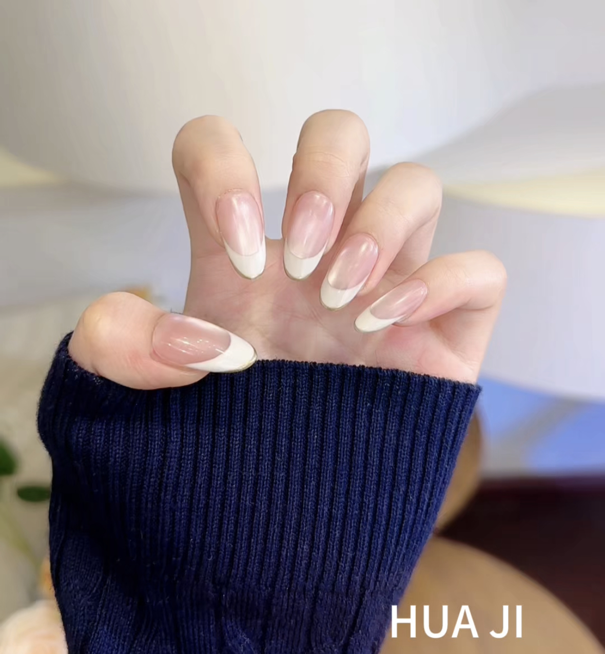 HuaJi/花悸穿戴甲〔月光〕法式/极光粉/小灯泡猫眼纯手工穿戴