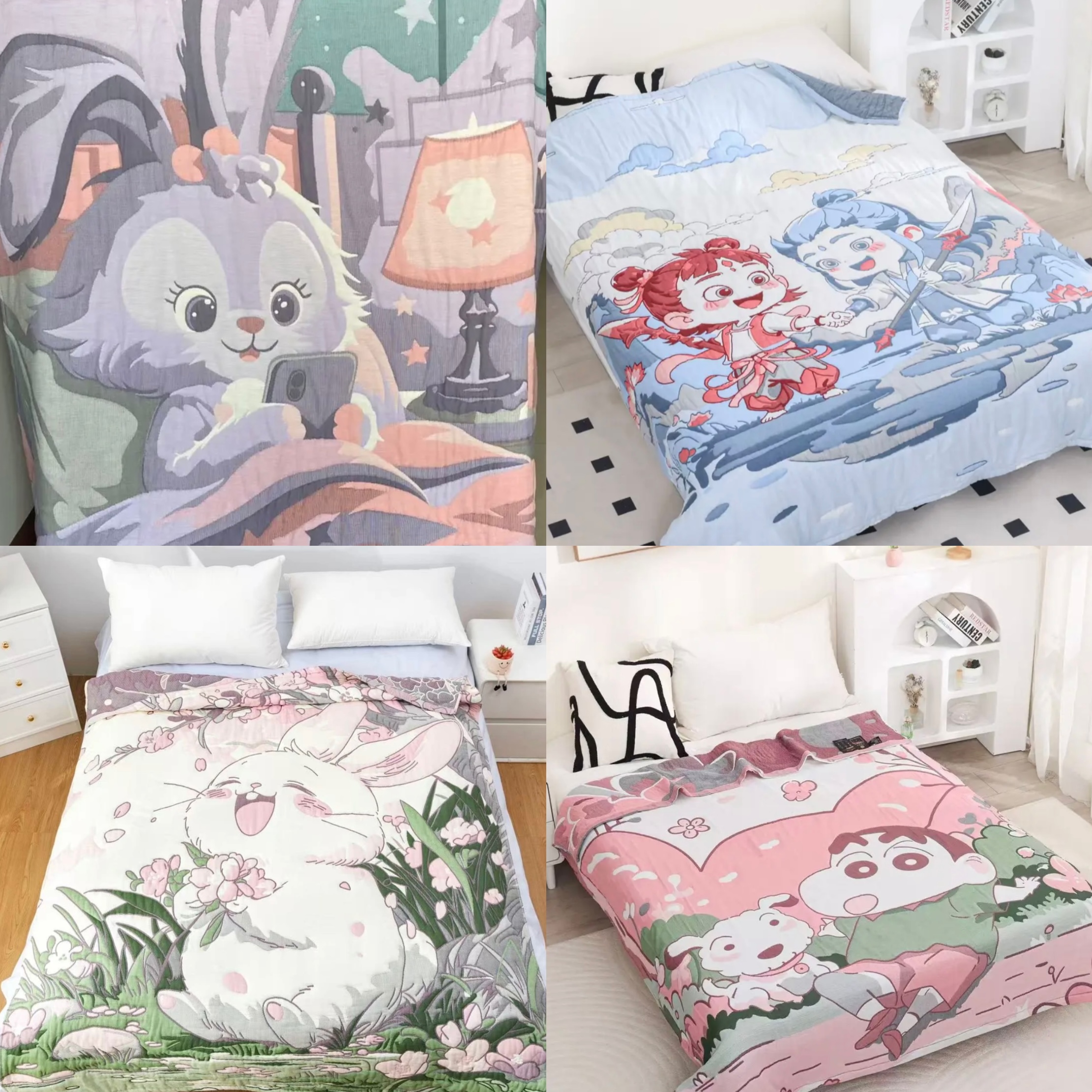 【孤品】150*200cm亲肤可爱卡通柔软纱布泡芙被自选链接XH