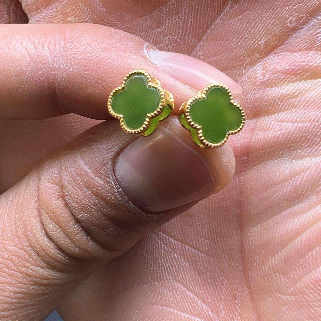 和田玉耳饰未镶嵌多样性拍一发一碧玉四叶草耳钉