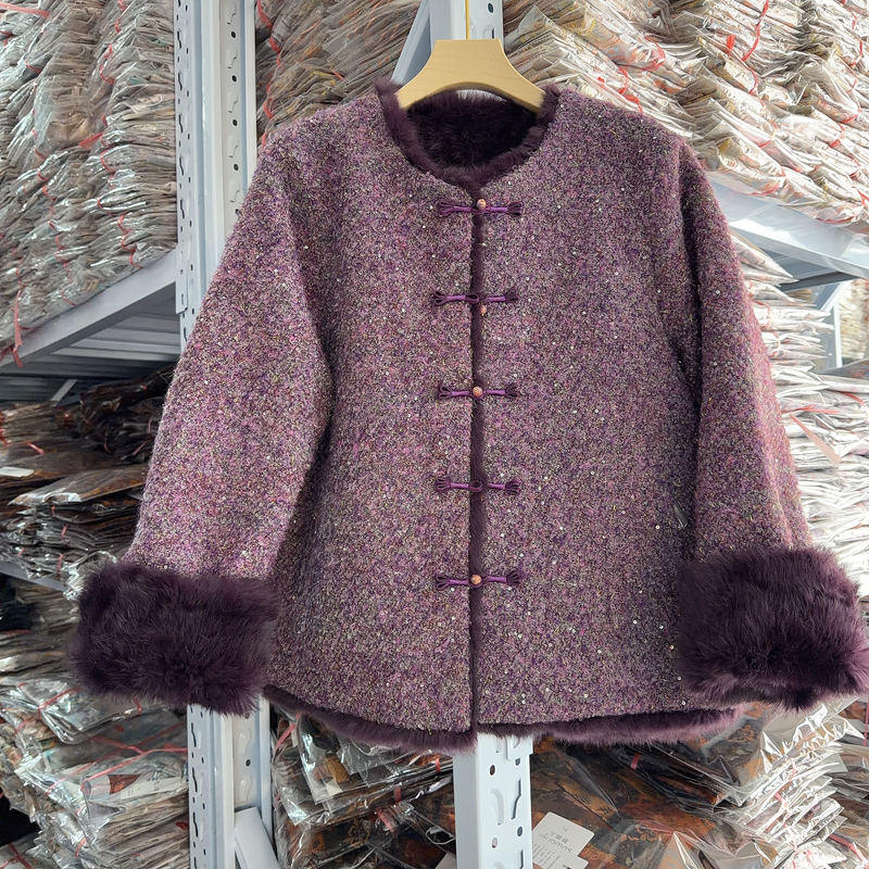 7872款新中式加厚短款外套【紫香】