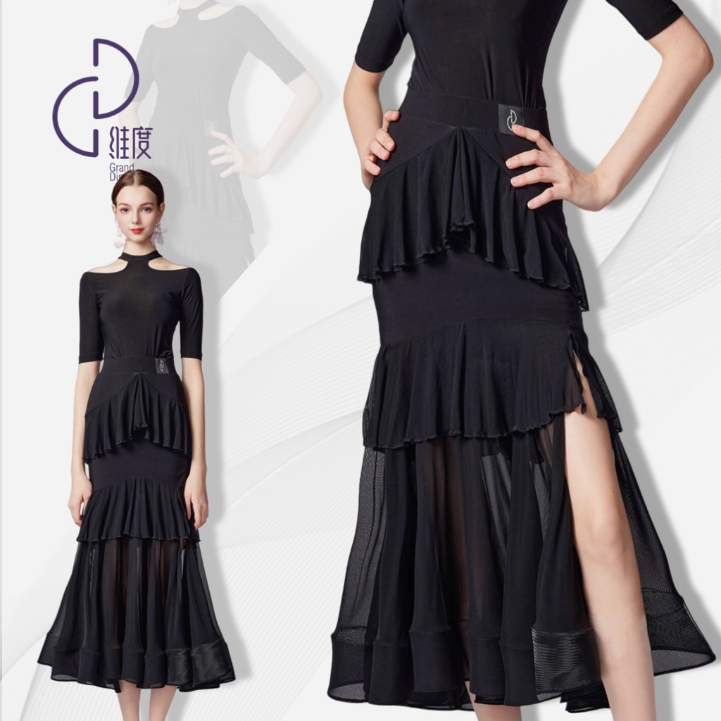 【维度舞服】Q31原创设计女士半身群摩登舞拉丁舞练习服赛服性感