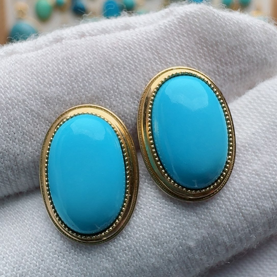 绿松石18K金镶嵌耳饰