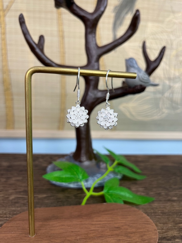 足银耳饰 足银耳饰  手工莲花耳环送妈妈送女友款