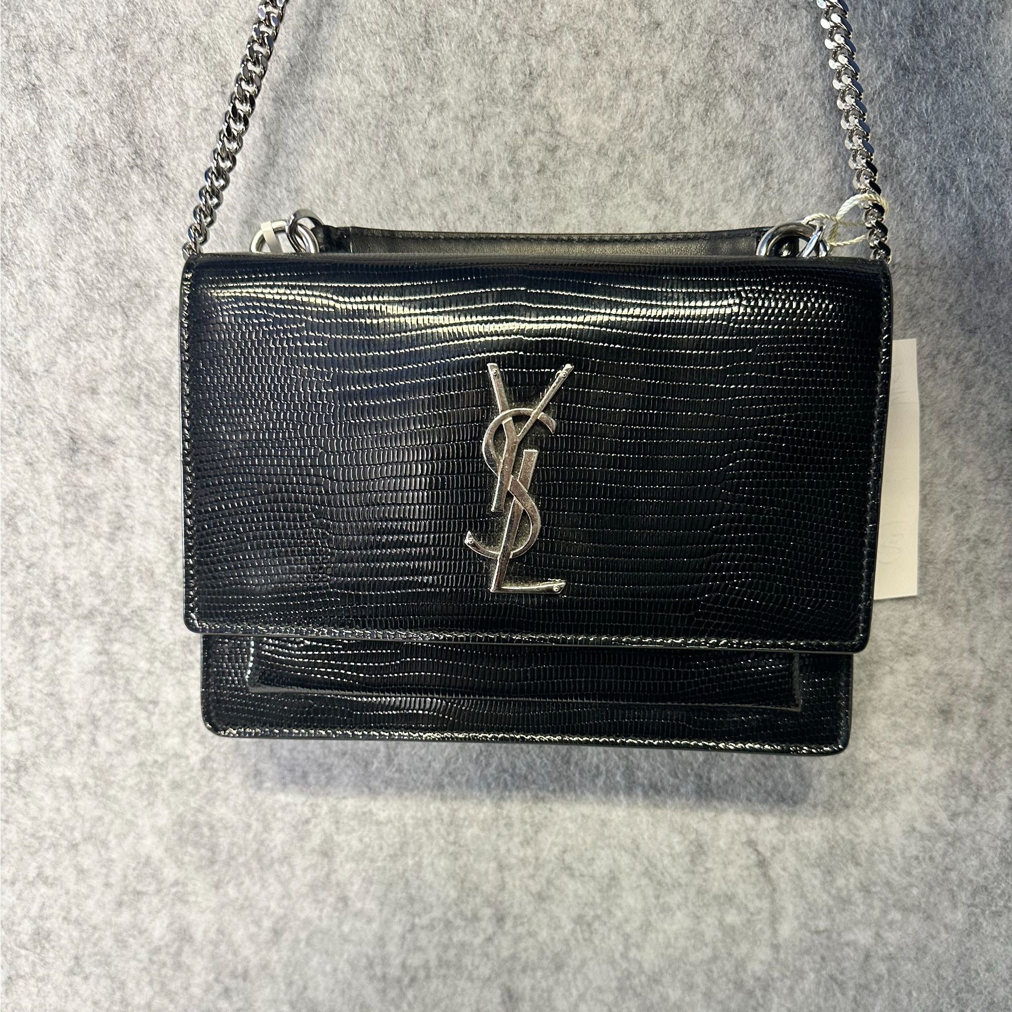 99新 YSL/圣罗兰 黑银日落蜥蜴纹小号/单肩包/理理