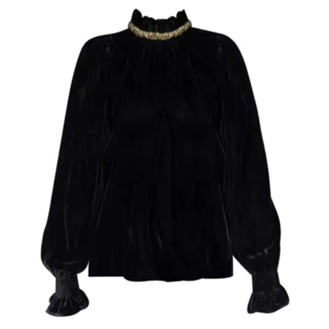 【白茶姐弟】法式荷叶领漂亮丝绒衬衫