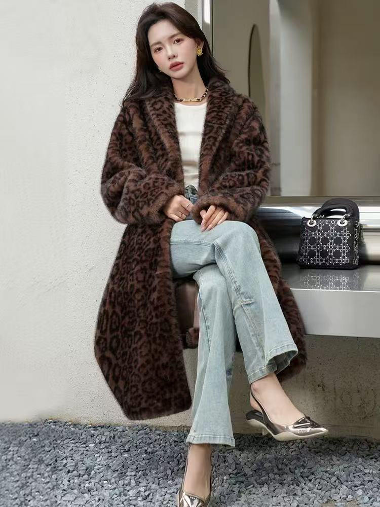 [笑笑专属]豹纹款女士貂绒外套气质轻奢设计感加厚遮肉2336