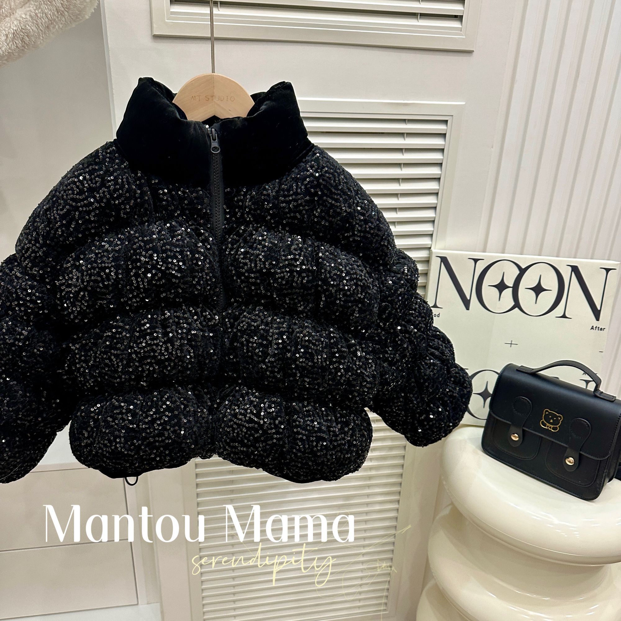 【Mt studio】K【现货】爆闪软亮片丝绒棉服外套冬季女童加厚精致保暖