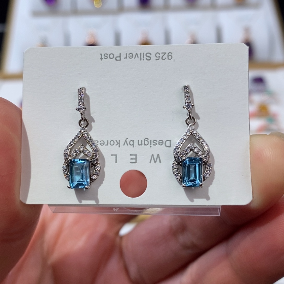 托帕石耳饰银S925镶嵌耳钉