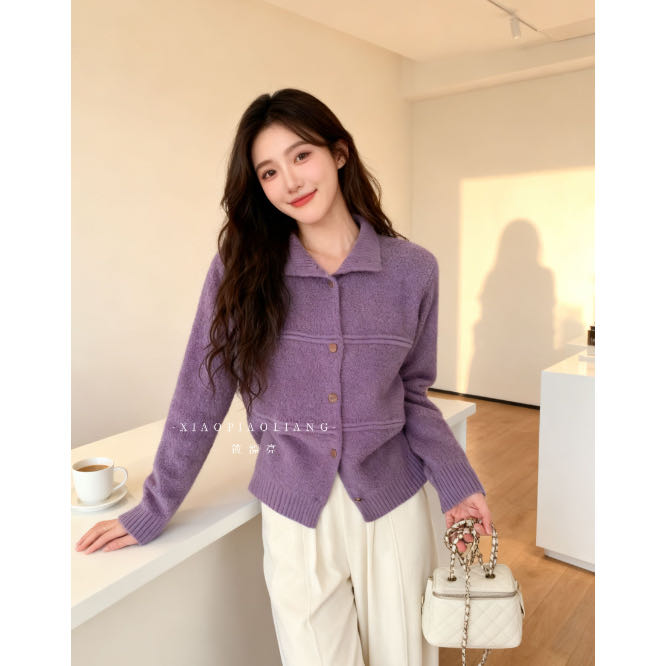 秋冬小众慵懒风高领针织开衫设计感拼接百搭显瘦毛衣83008#0.1