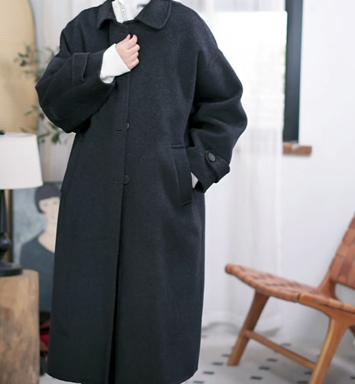 大禾自制：翻领宽松版型双面手工显气质大衣