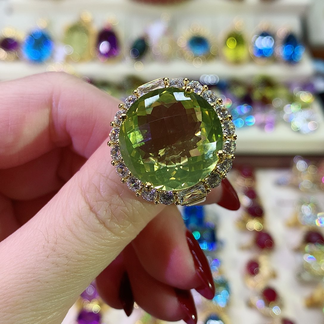 黄晶戒指银S925镀金镶嵌