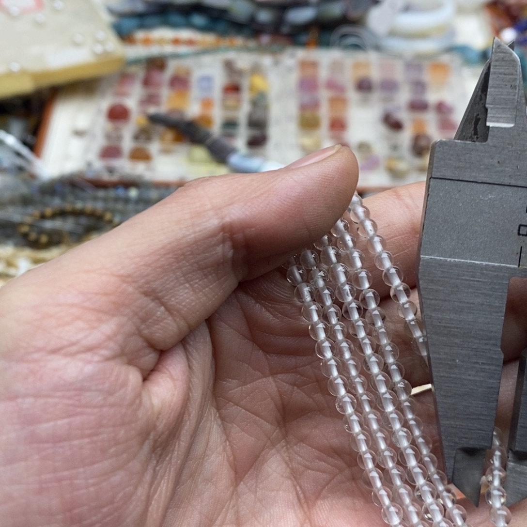 玛瑙/玉髓未镶嵌珠宝半成品一条纯天然3.5mm透体白水晶圆珠