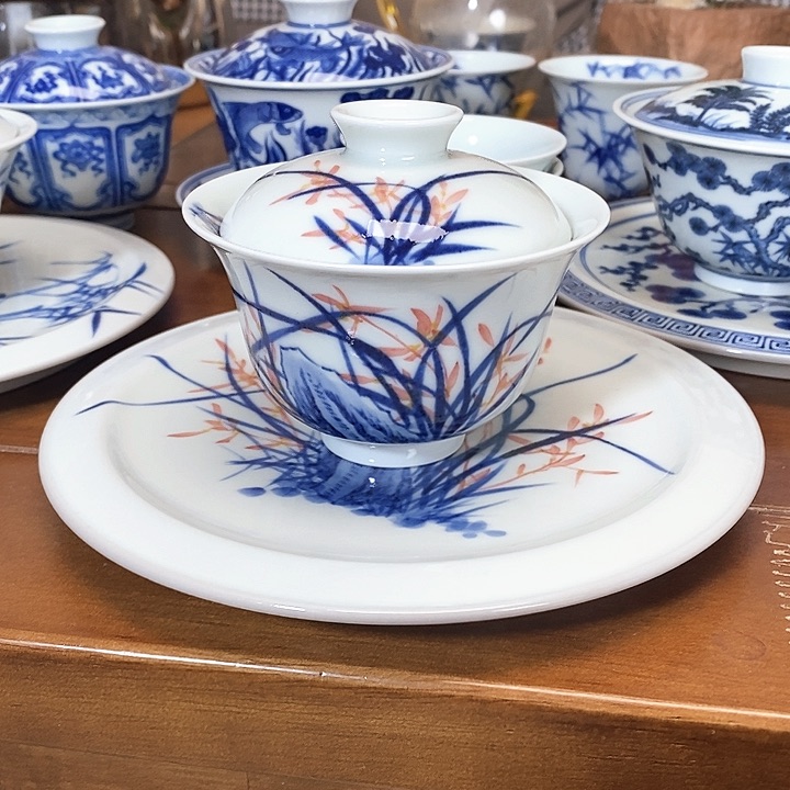 【至坤】兰花盖碗+壶承