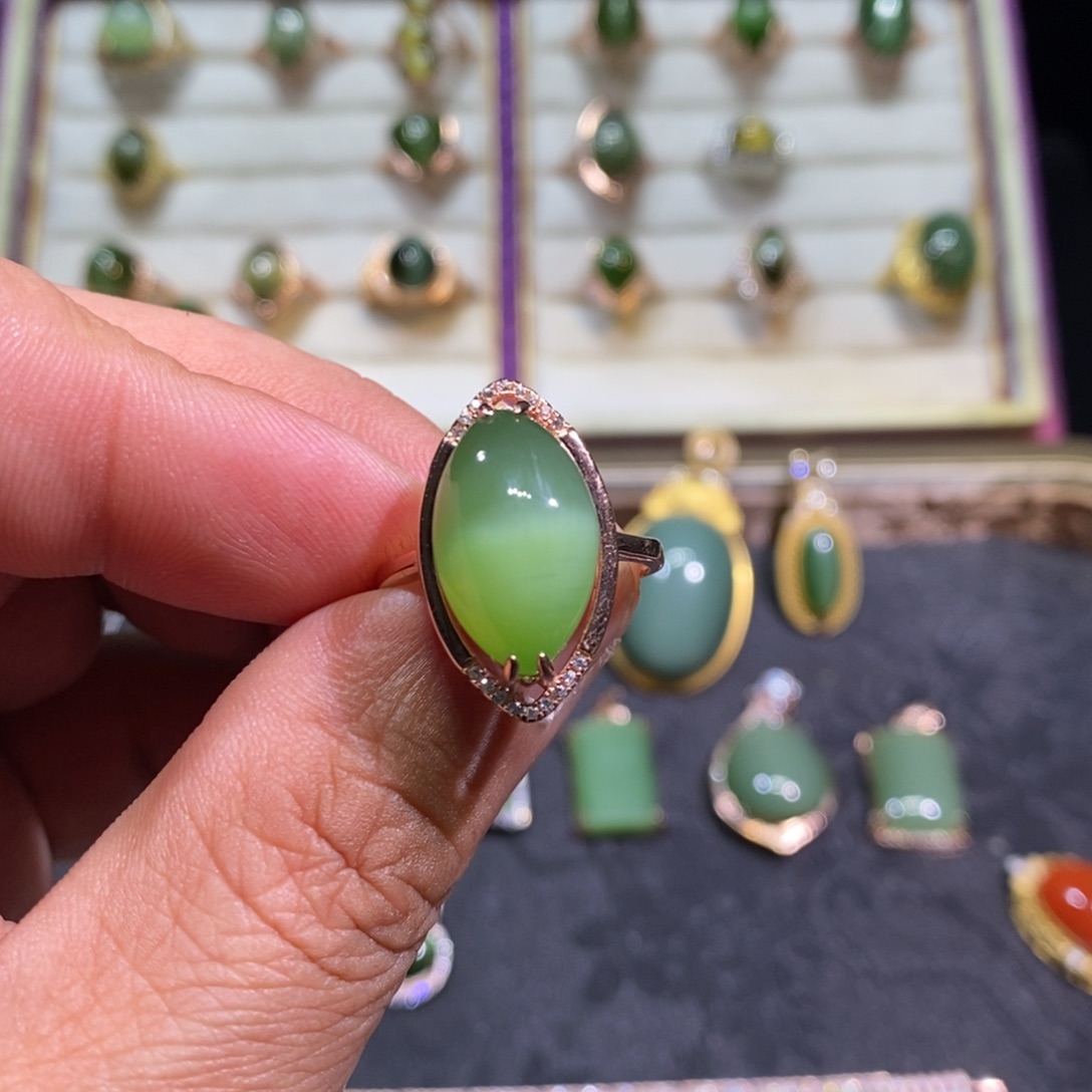 和田玉（碧玉）戒指银S925镶嵌