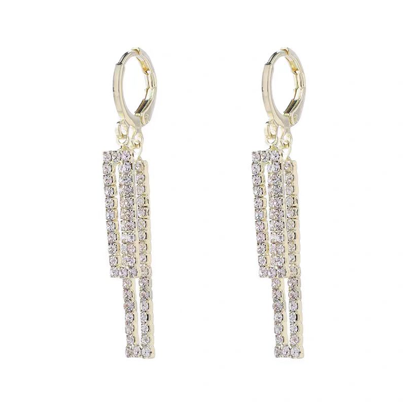 【12】叠戴满钻方形耳环显摆耳款耳钉女高级感耳环批发