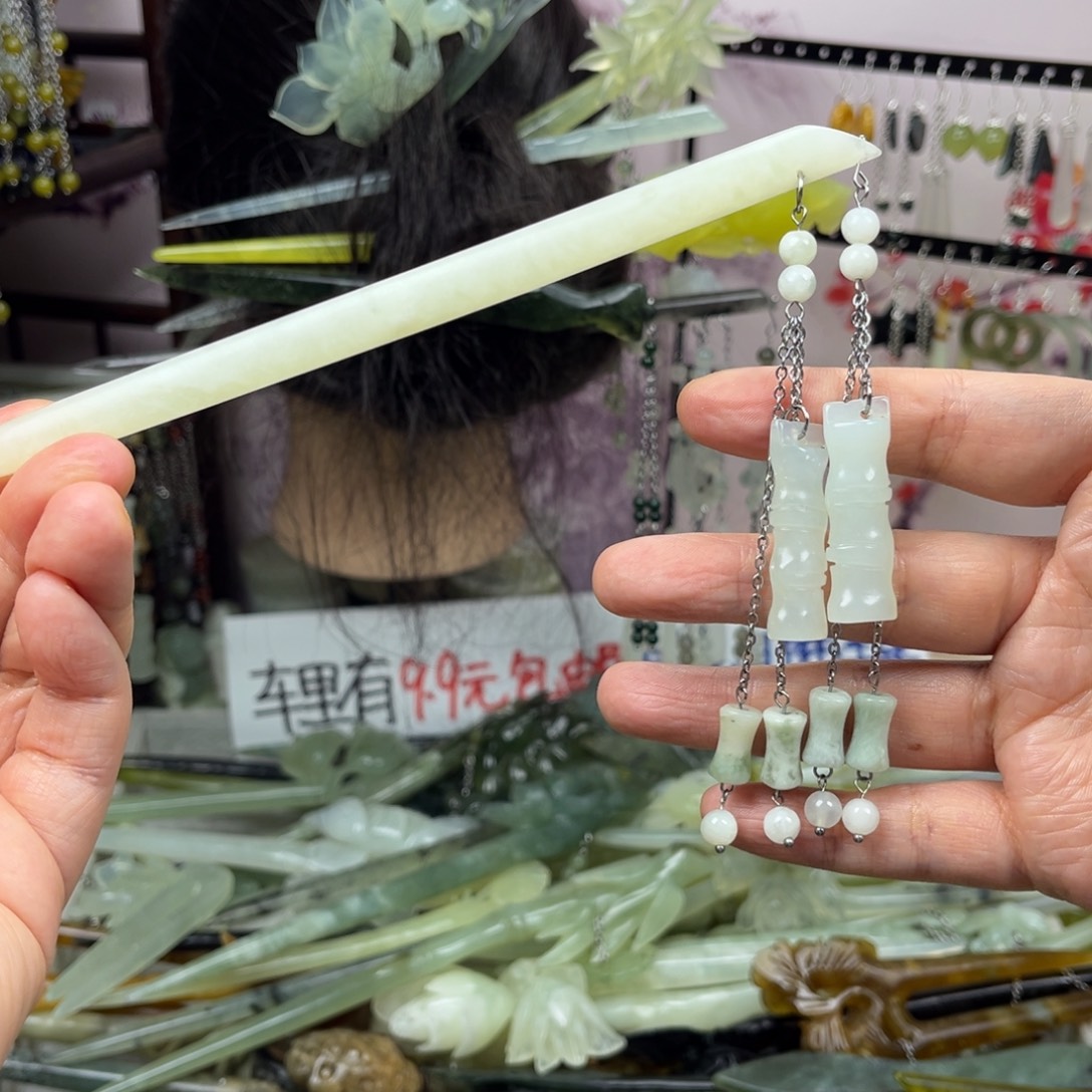 岫玉未镶嵌发饰长度17厘米左右