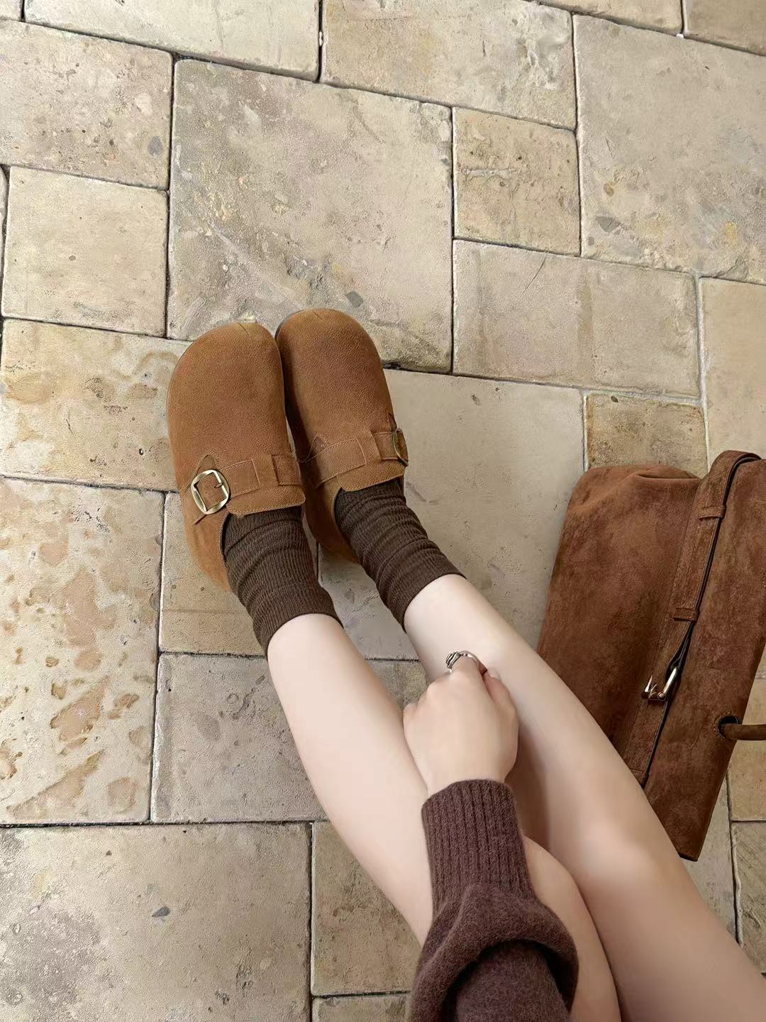 磨砂休闲风冬季内增高复古加绒保暖博肯鞋乐福鞋软底秋冬平底百搭