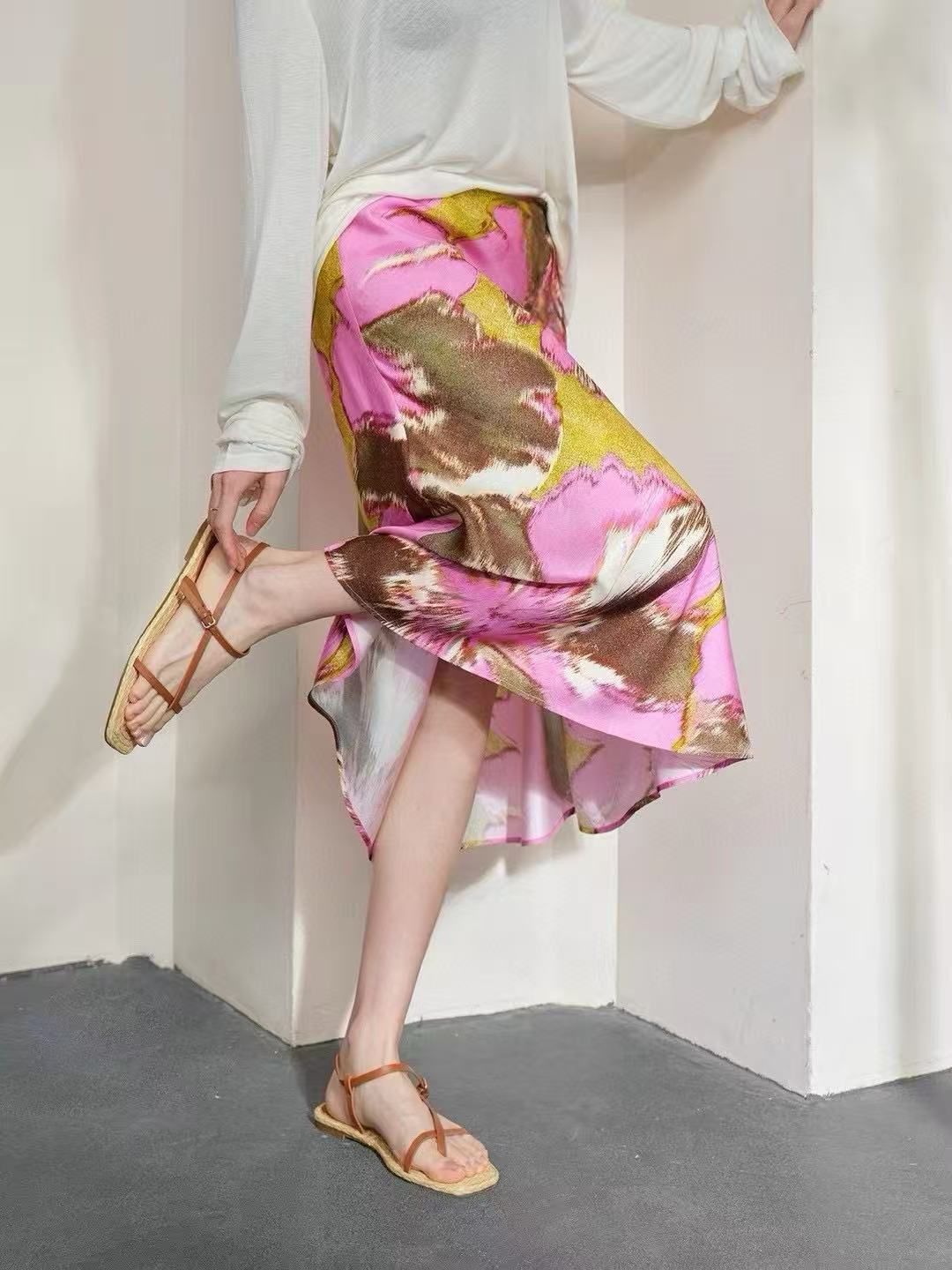 【Mei】格桑花三醋酸斜裁鱼纹半身裙