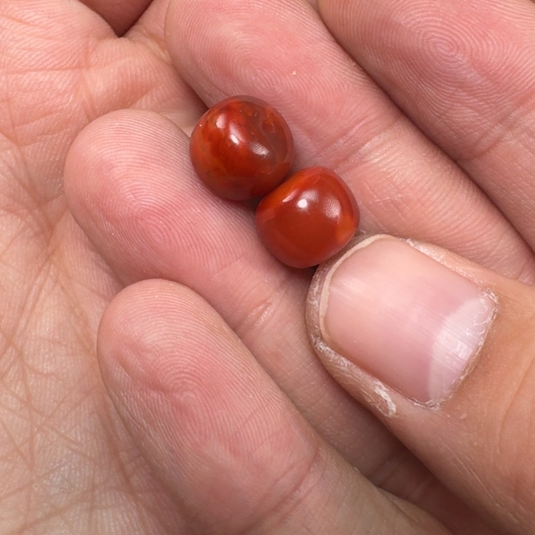 南红玛瑙未镶嵌火焰纹老型对珠10mmM****g