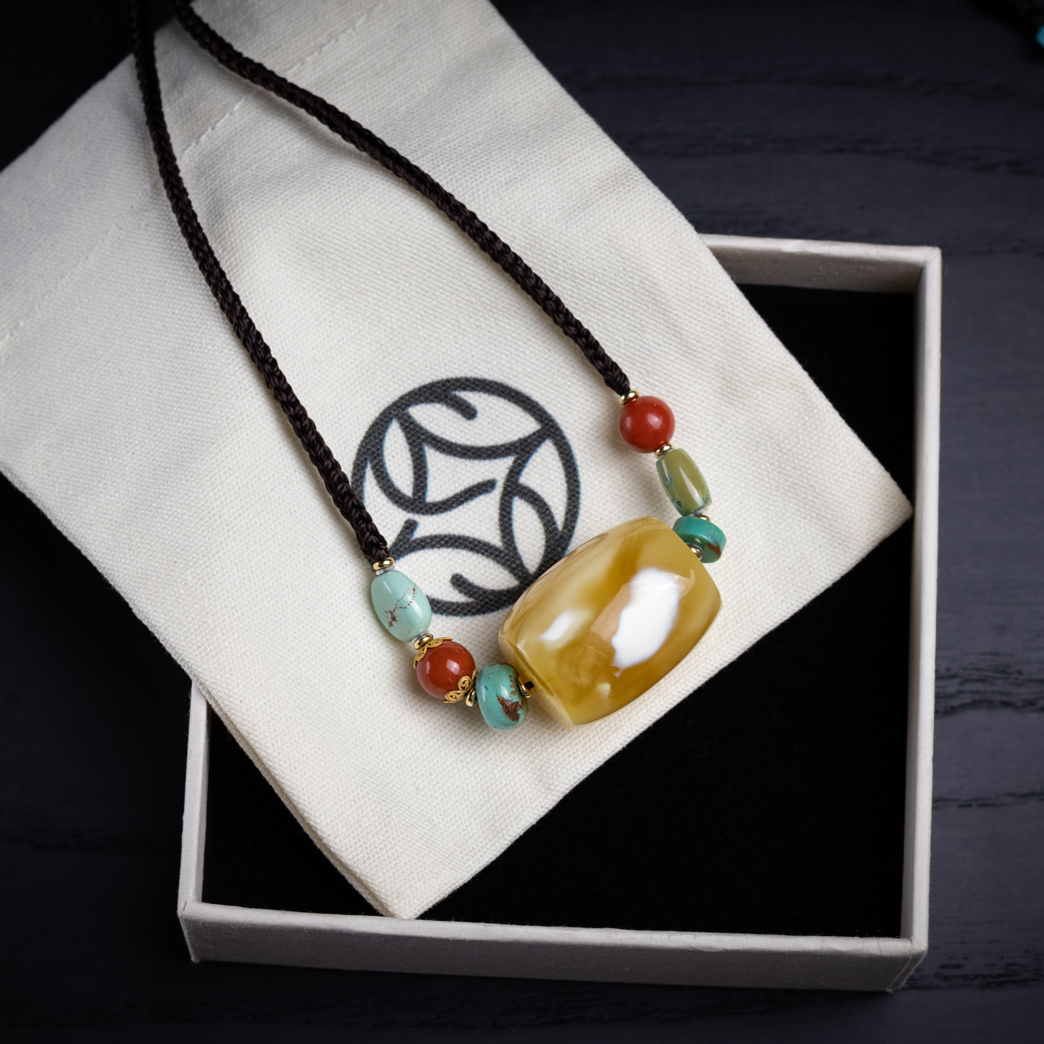 禾奕天然原矿蜜蜡锁骨链经典手工编绳原创设计国风复古新中式百搭