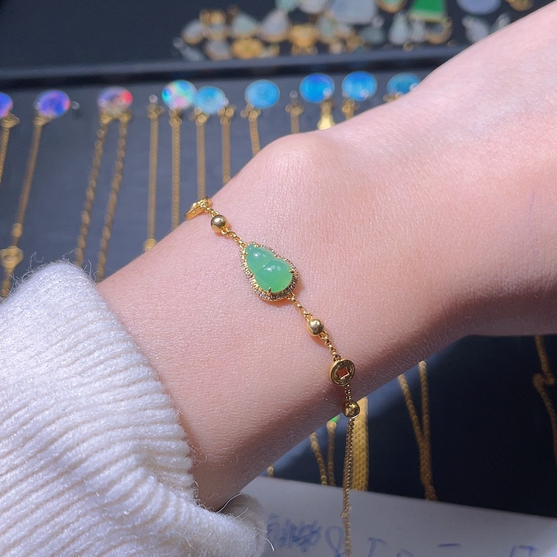 翡翠手链18K金镶嵌手链