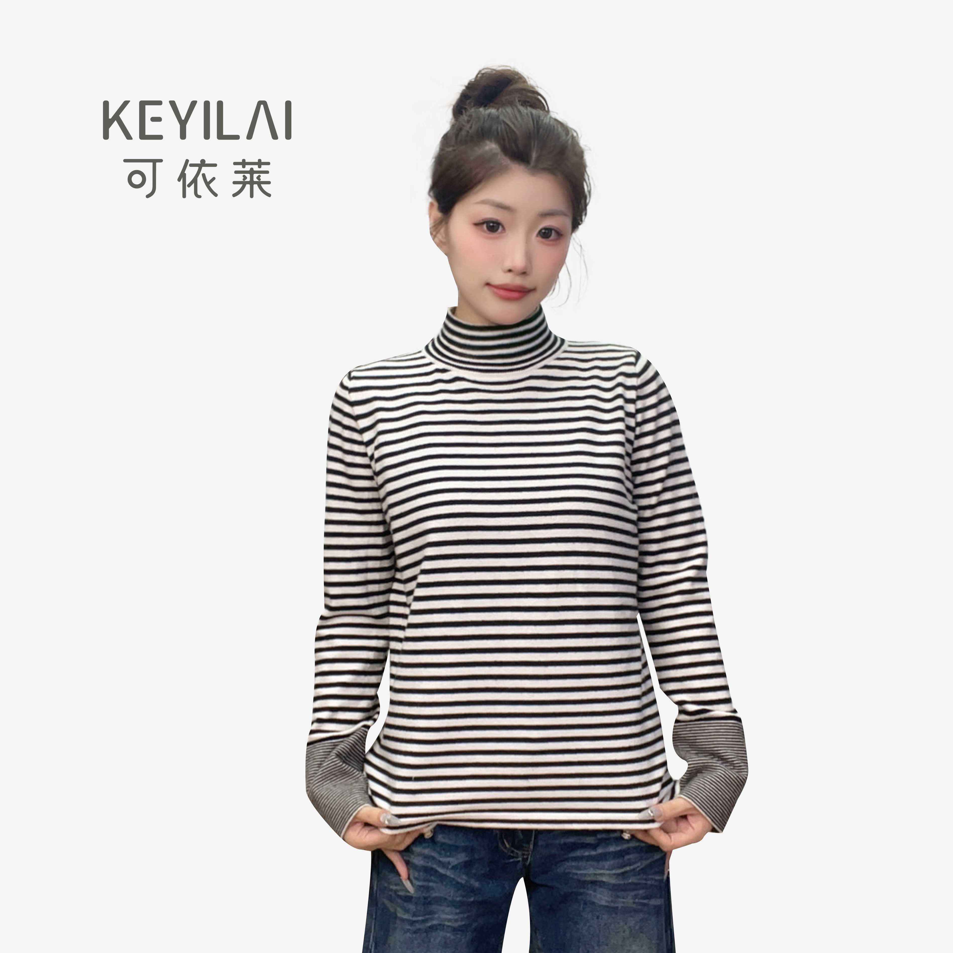 KYL可依莱-条纹打底衫内搭半高领毛衣DY5C1O0605