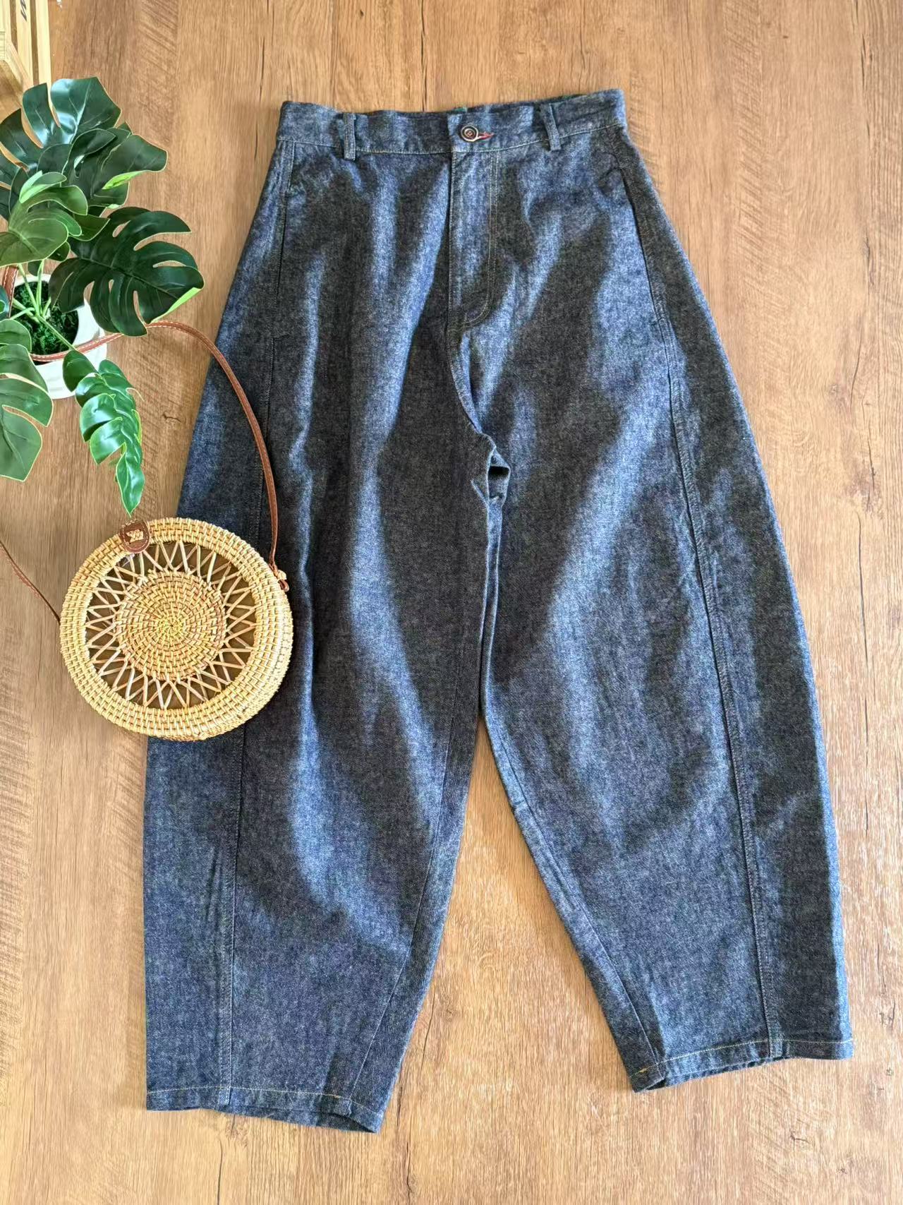 【云目悠悠】春夏季汉麻百搭松紧腰复古老爹裤-202597