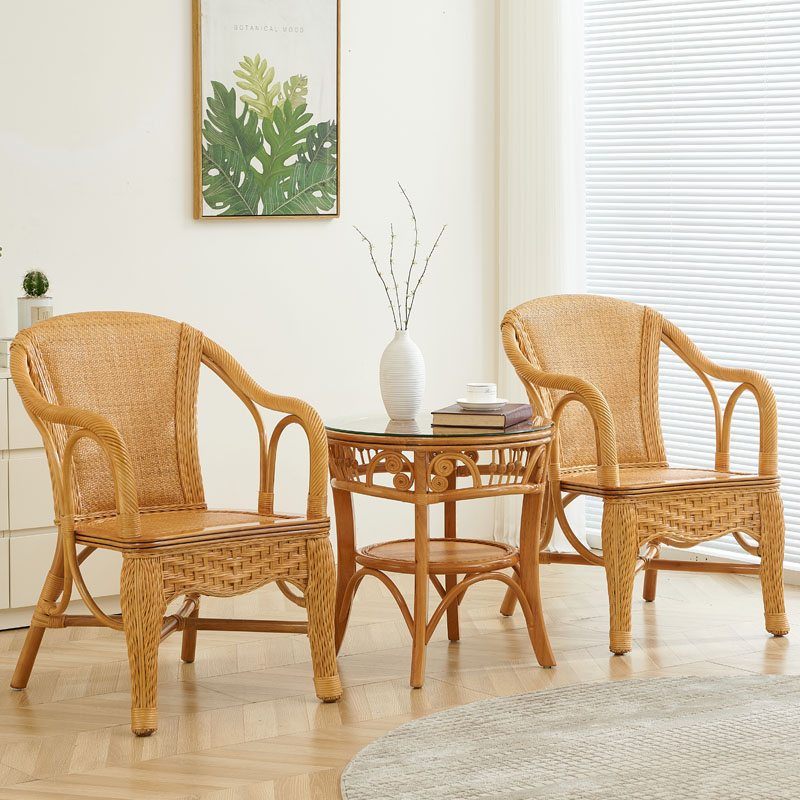 藤椅三件套 室内阳台桌椅 高靠背椅  休闲椅 坐椅茶几组合