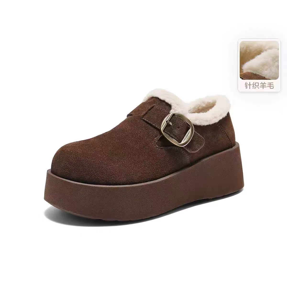 皮带扣短靴休闲保暖中跟休闲风单鞋时尚套筒乐福鞋