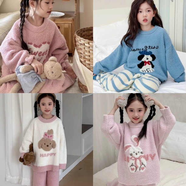 W童品，（ 现货 ）2025年新款冬款半边绒睡衣套装7128