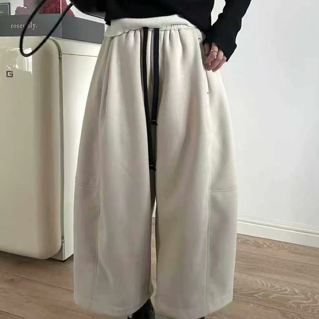 DMG56260冬新款抽绳松紧腰加绒阔腿气球裤女显瘦保暖休闲八分裤