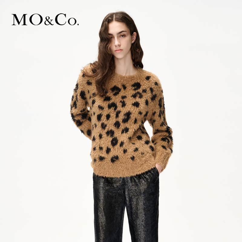 【陈大可专属】MOCO冬含羊驼毛挂毛轻奢皮草感虎纹毛衣MBC4SWT014