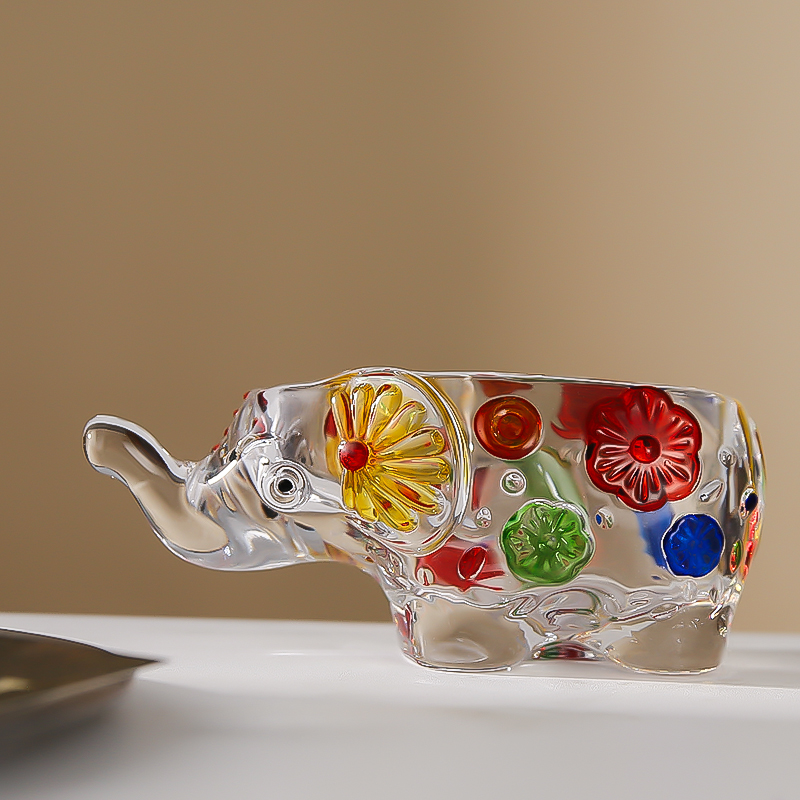 【单支装】人工手绘加厚水晶玻璃大象水培插花容器花器餐厅卧室装饰