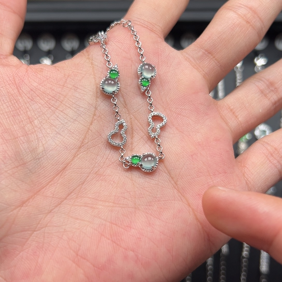 鼠***宝翡翠银S925镶嵌手链