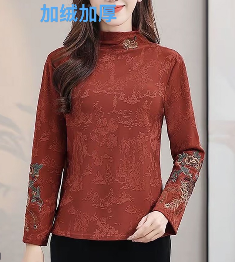 088新款 国风绣花打底上衣秋冬百搭女装时尚女士
