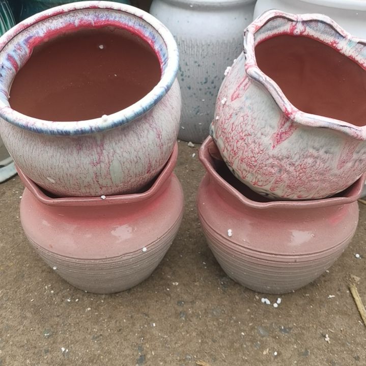 红陶瑕疵四个盆子