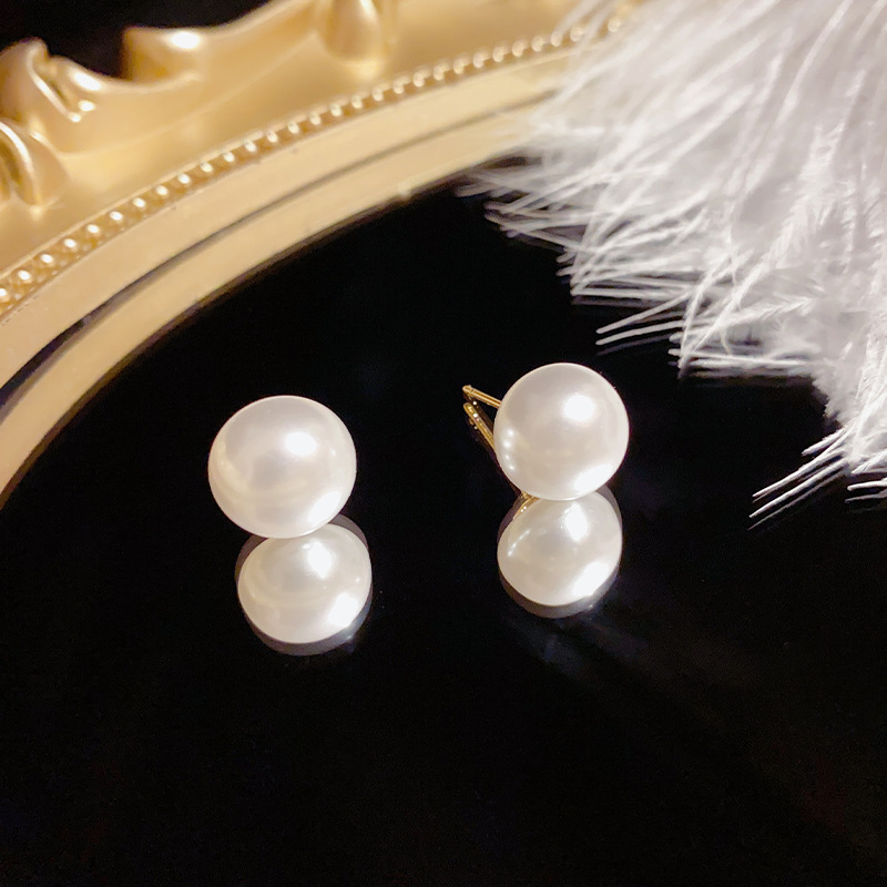 铜合金合成锆石耳饰 百搭小众简约气质小巧精致馒头珠耳钉