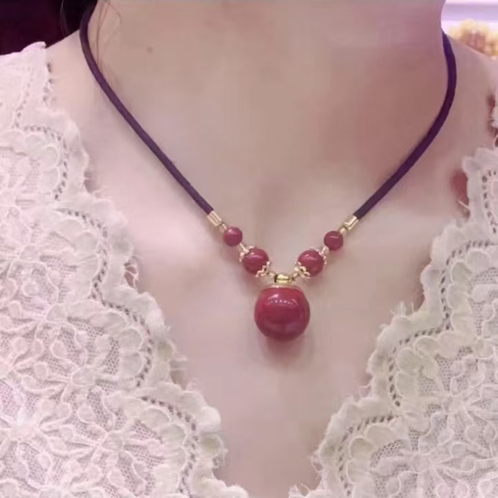 天然辰砂紫金大苹果锁骨链