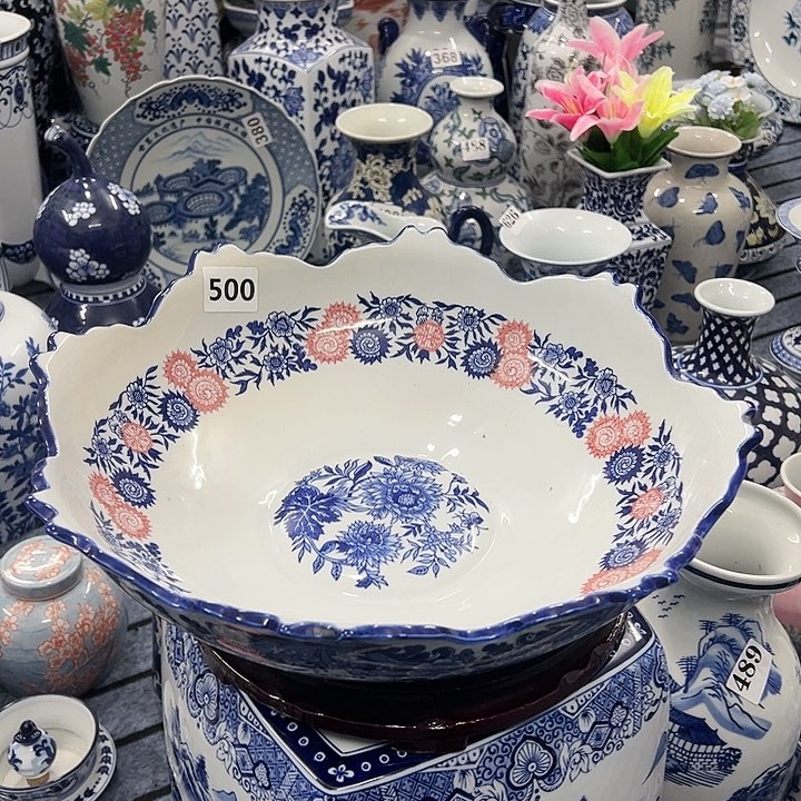 摆件青花瓷手工手绘高温釉下彩家居摆件，大果盘