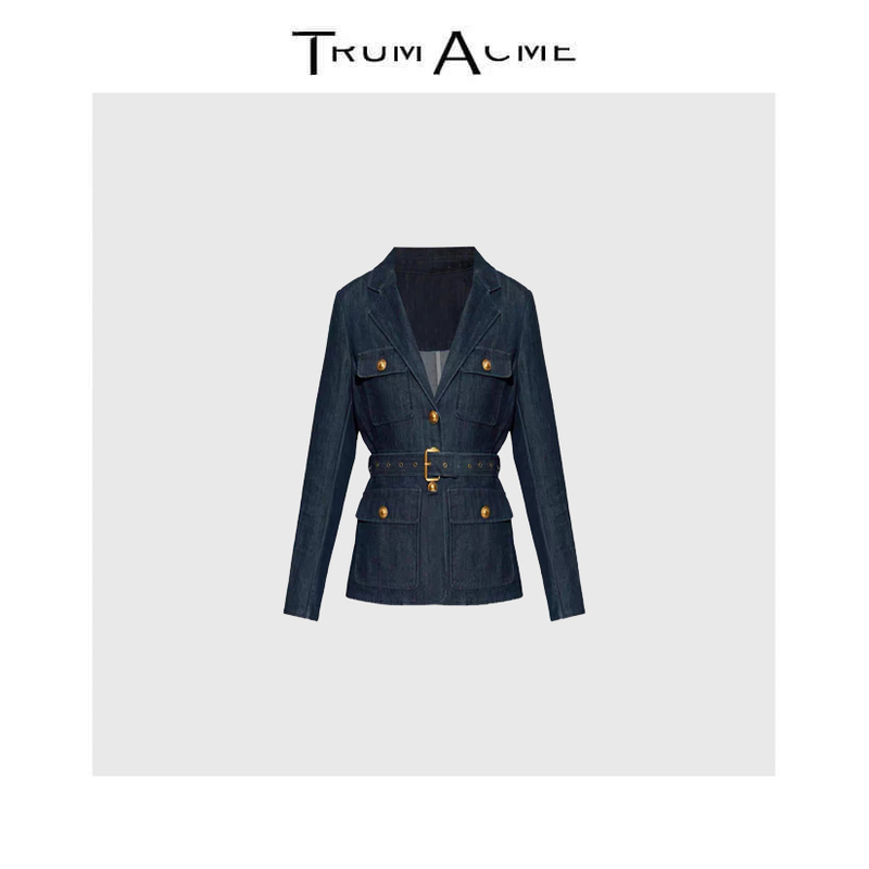 2025秋季新款老钱风收腰修身型长袖翻领牛仔外套时尚