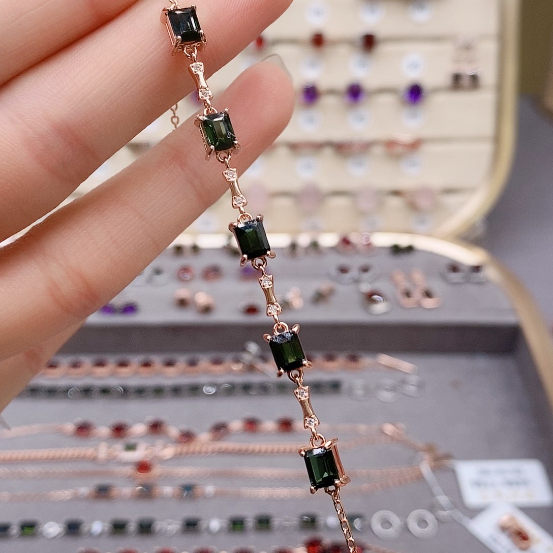 碧玺手链银S925镶嵌手链