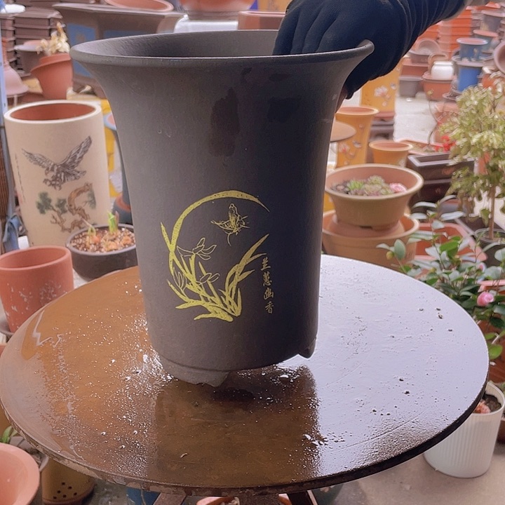 宜兴紫砂花盆印金兰花盆22