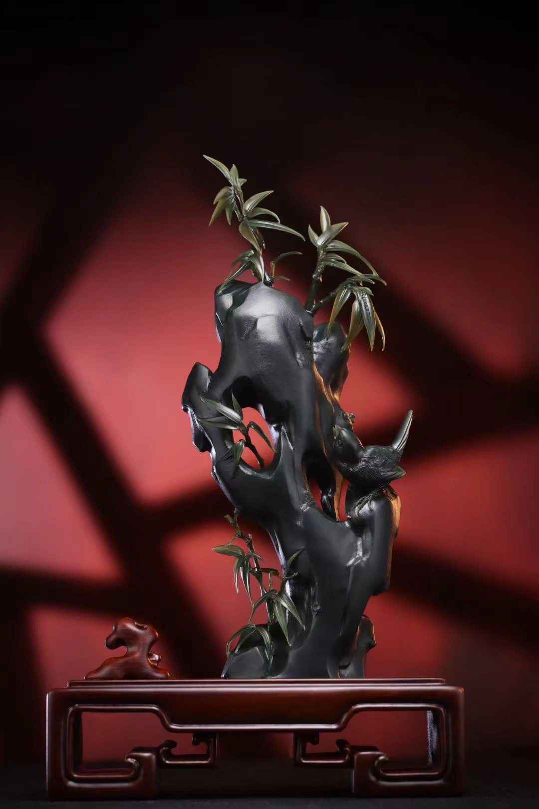 新疆和田玉一细青玉雅竹摆件